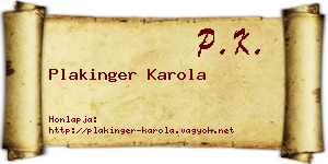 Plakinger Karola névjegykártya